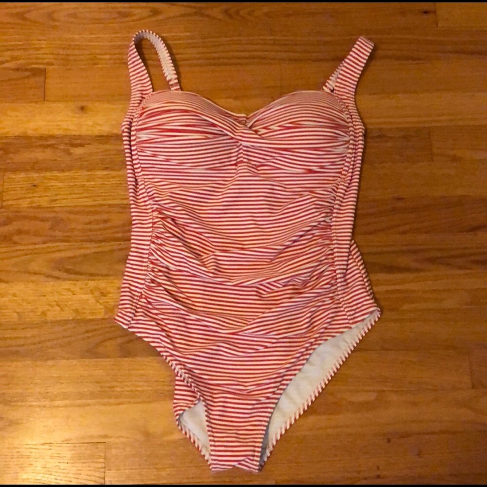Red & White stripped one piece swimming suit.